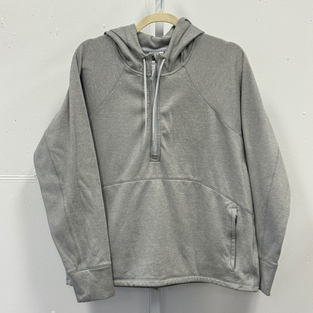 Athleta Forever Fleece 1/2 Zip Hoodie XL 825011-01 Relaxed Fit Heather Gray